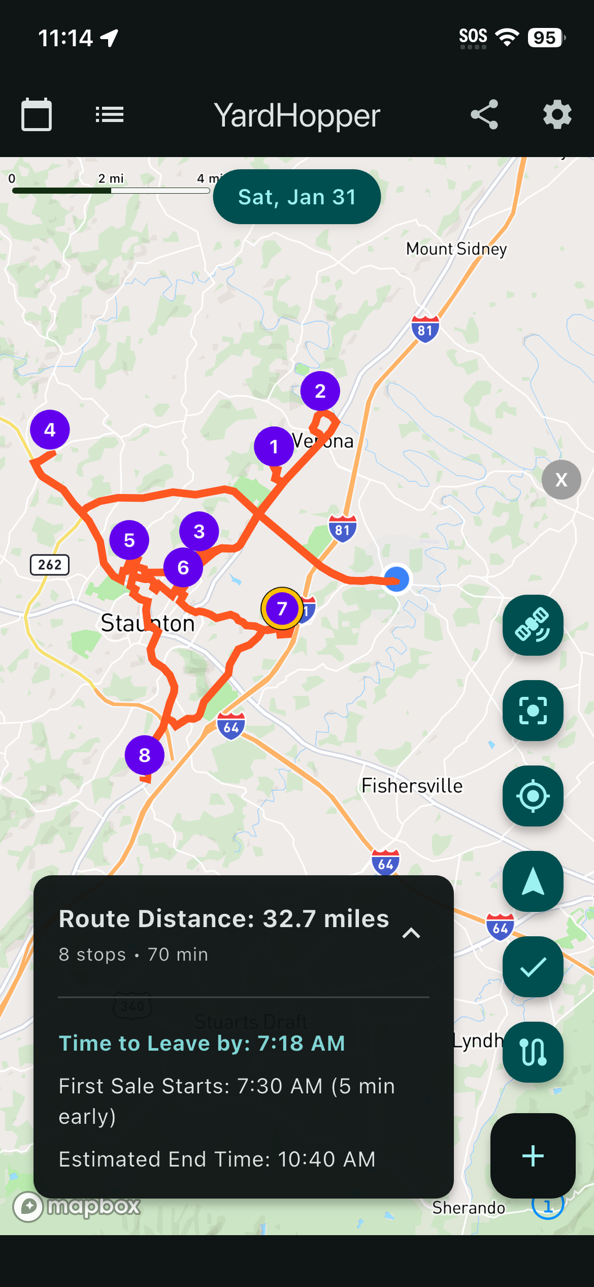 YardHopper Screenshot - Route Optimization