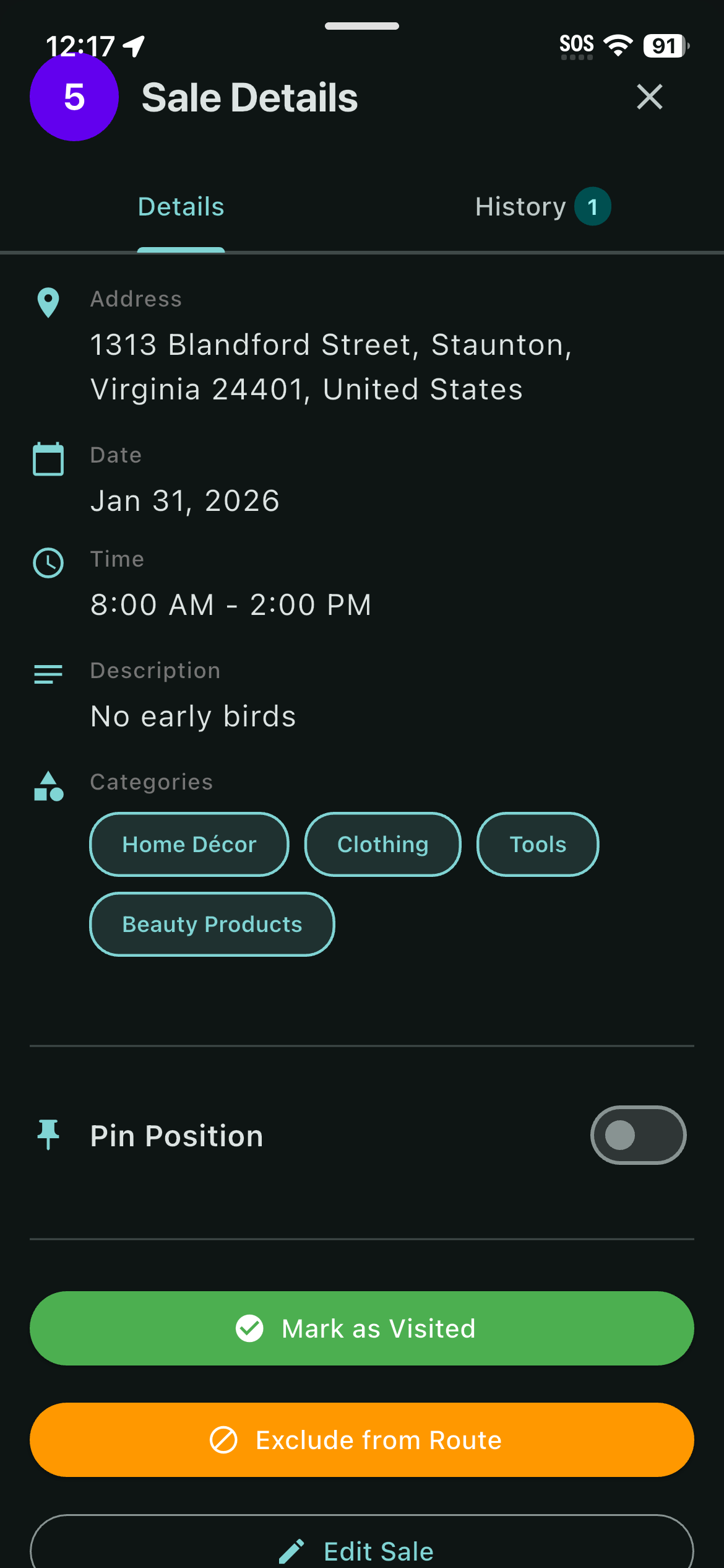 YardHopper Screenshot - Sale Details
