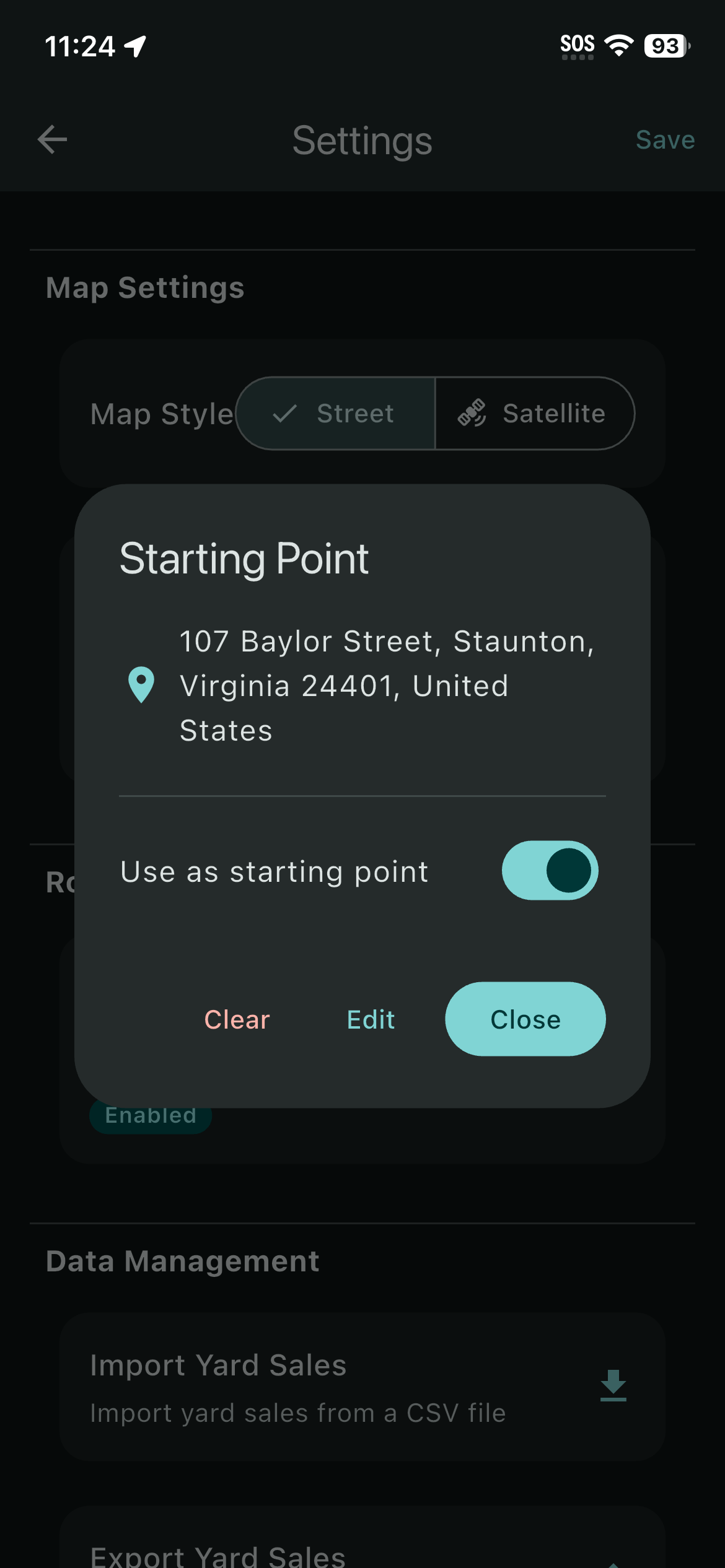 YardHopper Screenshot - Set Starting Point
